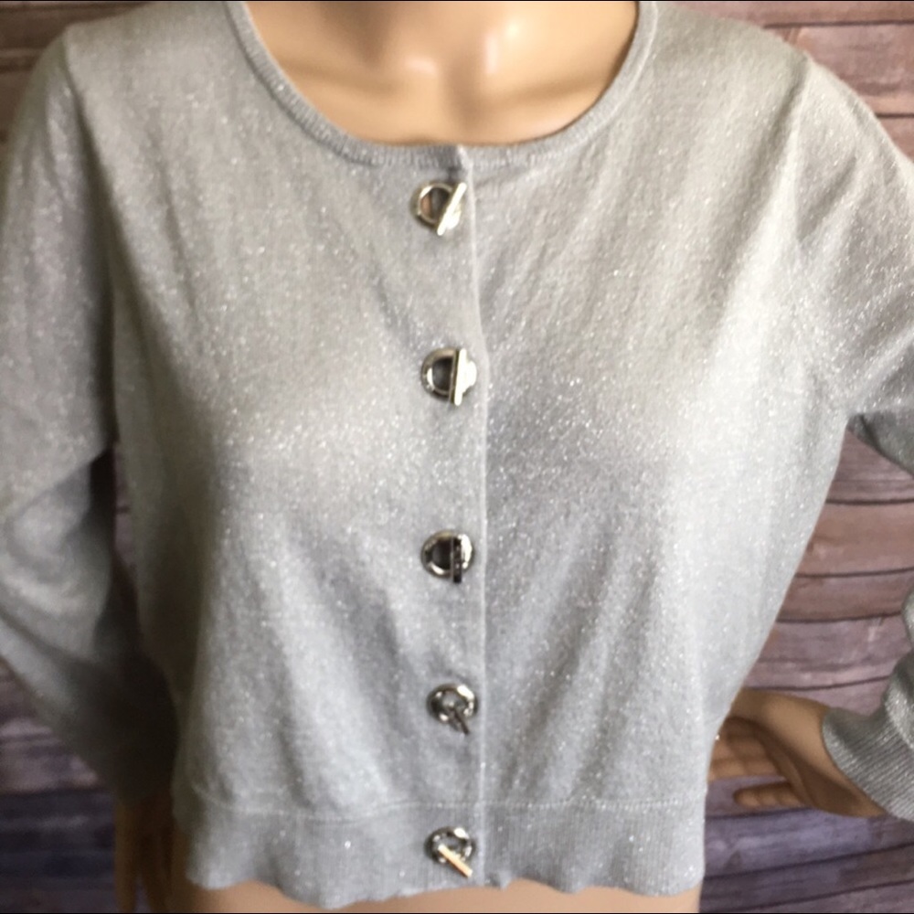 Calvin Klein Silver Glitter Cardigan Womens Size S